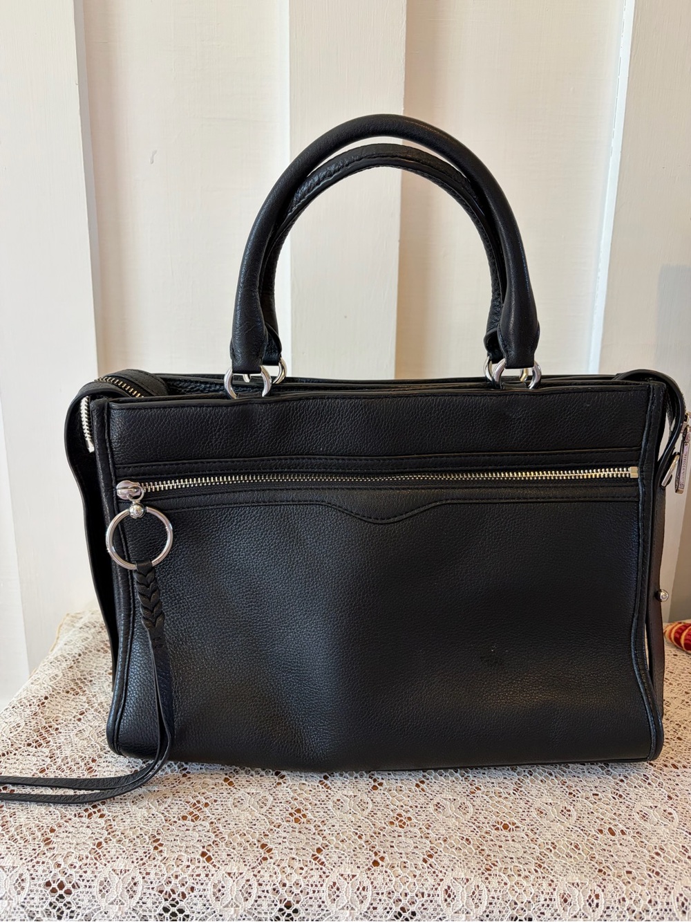 Rebecca Minkoff Black Pebbled Leather Top Handle Bag - Picture 3 of 7